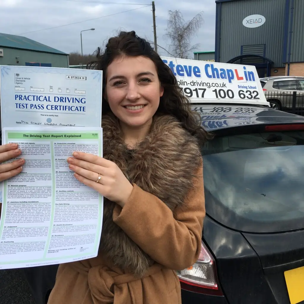 Stacey Annable passing her driving test after taking driving lessons in Kimberley, Nottinghamshire with Steve Chaplin Driving School.