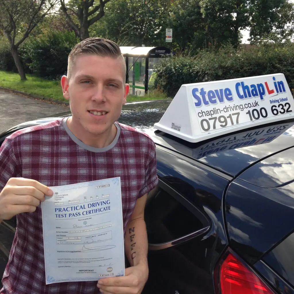 Steven Sweetman passing his driving test after taking driving lessons in Trowell with Steve Chaplin Driving School.